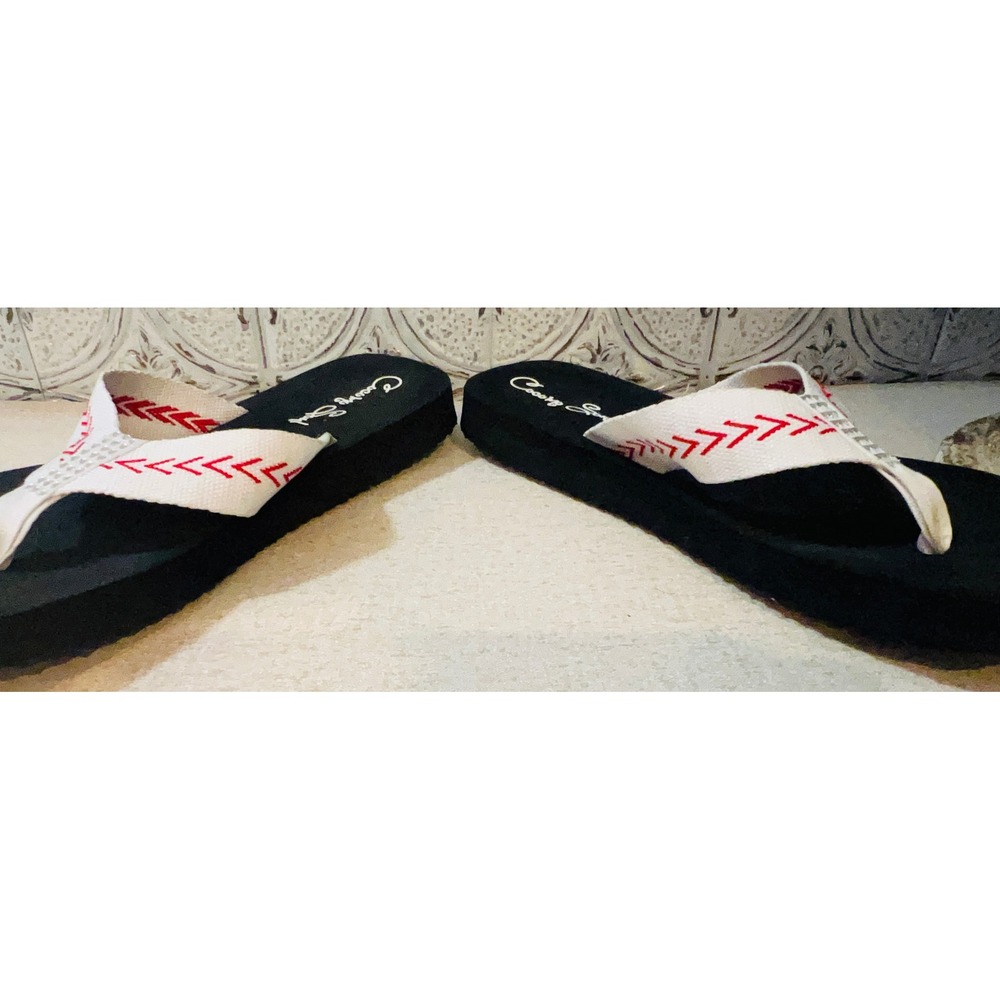 Country Soul Womens Platform Flip Flops Baseball Chevron Rhinestone Thong Sandal - Picture 3 of 5